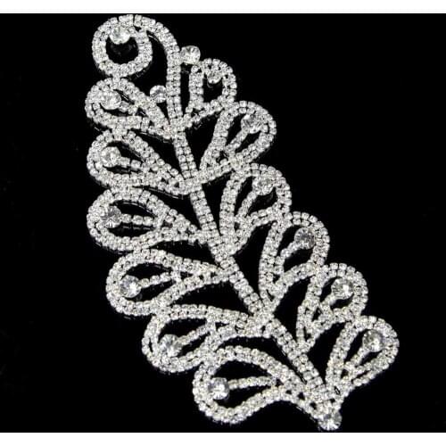 20Pcs Luxury Silver Crystal Patch Leaf Hand Beaded Decorations Neckline Rhinestone Applique