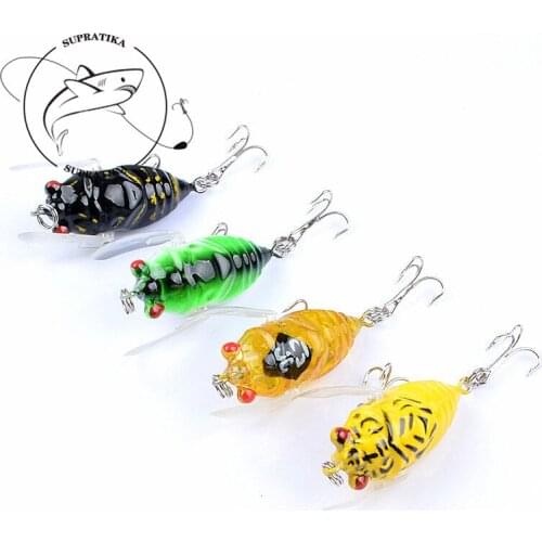 4Pcs/Lot 4cm/6.4g Lifelike Insects Fishing Lure Bait Topwater Artificial Hexapod Bass Cicada Pesca Crankbait For Lake River