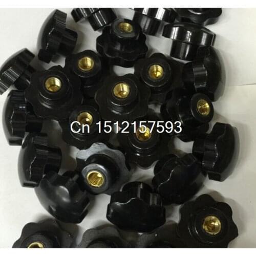 5pcs Black Plastic M6 x 32mm Head Diameter Seven Star Through Hole Clamping Knob
