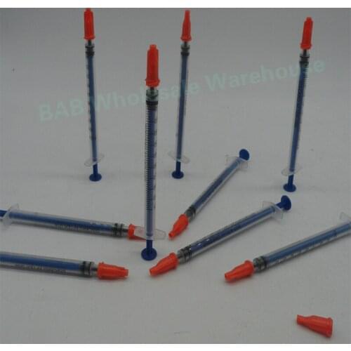 50 pcs 1mL/1CC Blue Plunger Dispenser Syringe with orange tip cap industrial glues manual syringe ,epoxies syringe