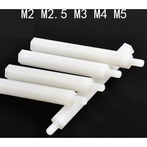 50pcs White Plastic Hex Column Standoff M2 M2.5 M3 M4 M5 Spacer Screw Stand-off Nylon Spacing Screw Male M2*L+5 / M2.5/M3/M4*L+6