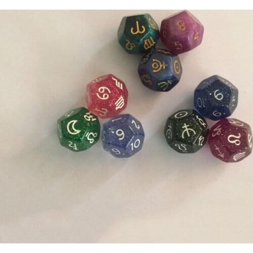 6Pcs Magic Funny Tools 12-Sided Astrology Dice Acrylic Shinning Star Resin Dices For Constellation Divination Toys