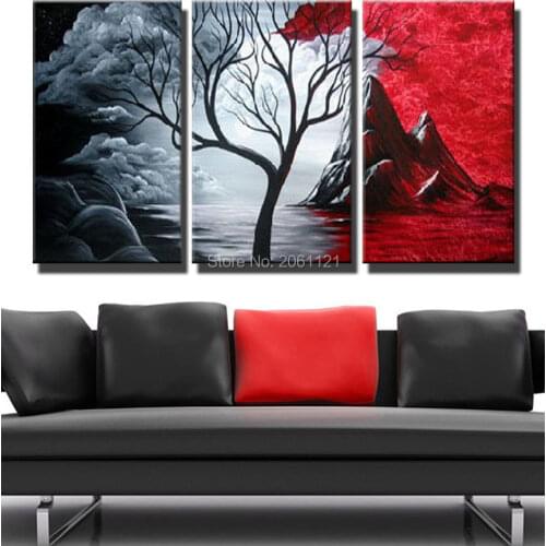 Abstract art canvas painting red gray landscape moutain hand painted home decorative wall oil painting for sofa wall panels 3p12