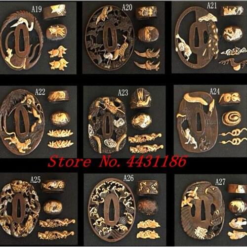 HOT SALE 27 STYLE BRASS GUARD TSUBA FOR JAPANESE SAMURAI SWORD KATANA ACCESSORY W/ CRANE THEME- TSUBA+FUCHI+KASHIRA+MENUKI