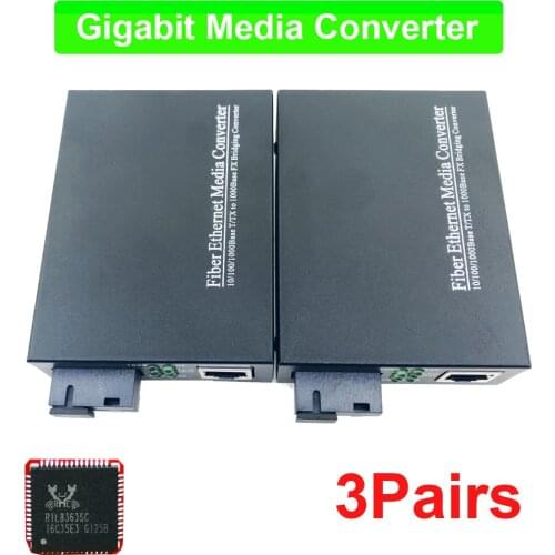 Free ship RTL8363SC 1 Pair Gigabit Fiber Optical Media Converter 10/100/1000Mbps Single Mode Single Fiber SC Port 20KM Chipset