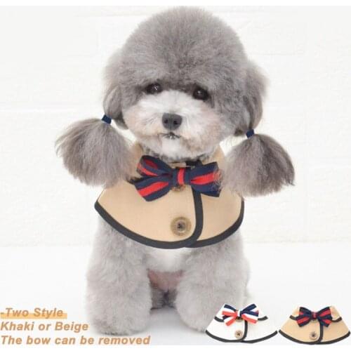 British Cotton Dog Bib with Bow Leisure Puppy Accessories Pet Shawl for Small Dog Party Dog Saliva Towel Teddy Chihuahua Costume