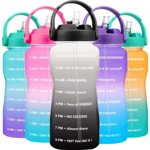 BuildLife 2L 3.8L Wide Mouth Tritan Water Bottle Straw Time Marker BPA Free Sports Jug Outdoor Gym Mobile Holder Tour Bottles