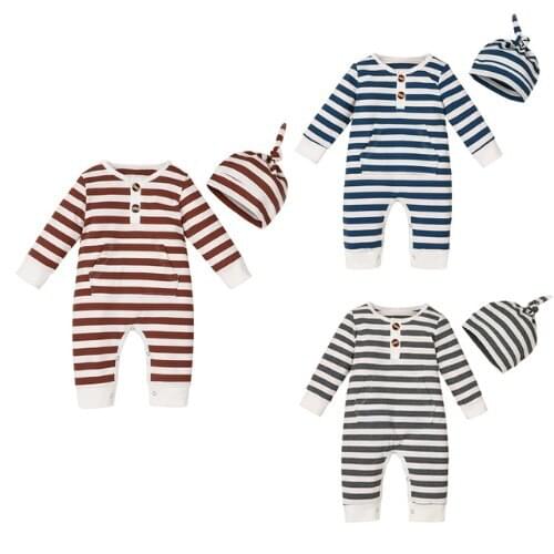 Newborn Baby Boy Girl Romper+Hat Clothes Outfits Ribbed Bodysuit Jumpsuits 2 Pieces Outfits