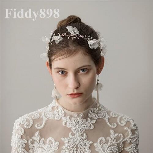 European Style Crystal Wedding Headpiece Handmade Flower Hair Accessories Wedding Headband Beaded Bridal Hair Jewelry HD69