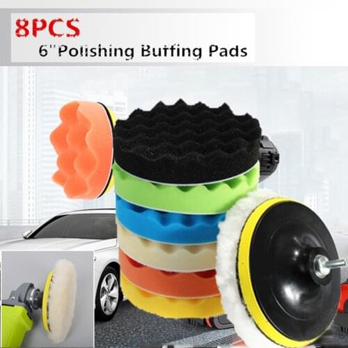 9Pcs/Set Car Polishing Pad 6 inch 150mm Sponge Buffing Waxing Car Polish Buffer Drill Wheel Polisher Removes Scratches Kits