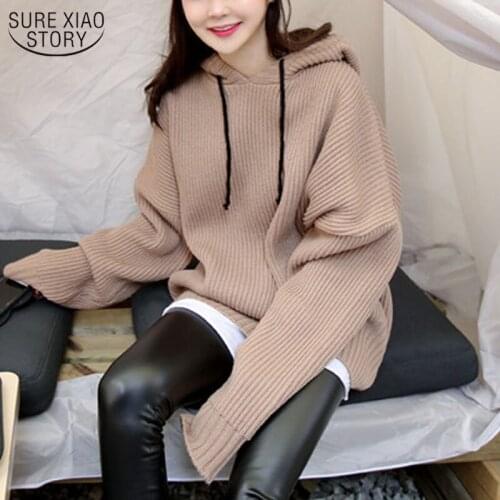 Oversized Drawstring Womens Hoodie Harajuku Long Sleeve Solid Color Pullover Hoodies 2021 Casual Loose Knitted Wool Top 11847