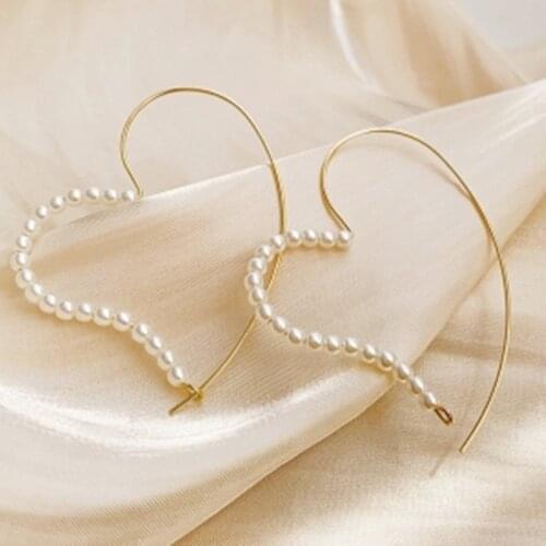 Korea Exaggerated Heart-shaped Pearl Geometric Earring Earrings Simple Temperament Net Red Fashion Jewelry Party Ladies Gift