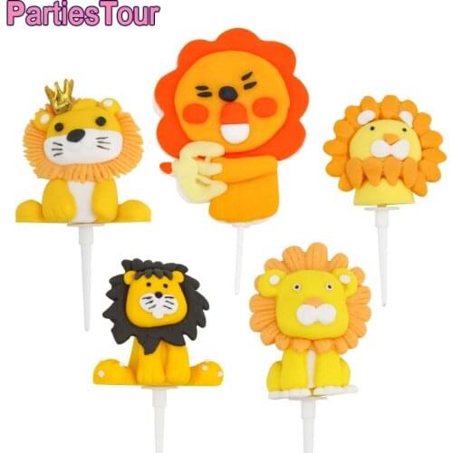 Lion Cake Toppers Jungle Safari Animal Cake Topper Lion Figurine Toppers for Baby Shower Birthday Party Favor Decor Figure Toys