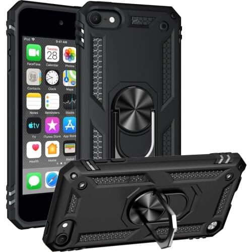 Magnetic Metal Ring Stand Holder Shockproof Case For Apple iPod Touch 5 6 7 TPU Frame Hard PC Protective Back Cover Coque Fundas