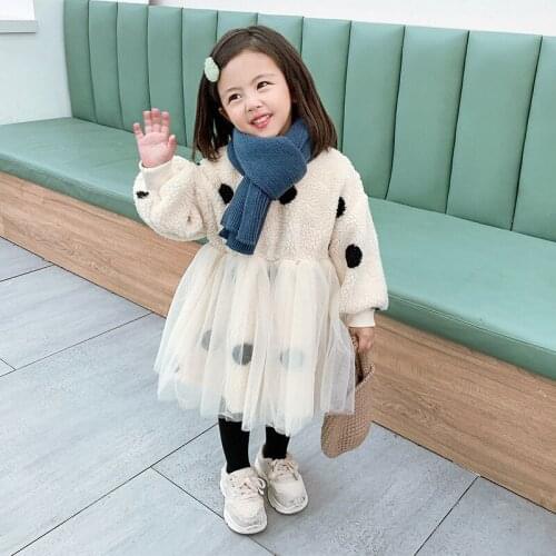Fashion Baby Sweater Dress Dot Winter Autumn Warm Girls Thicken Outerwear Buttons Long Sleeve Cotton Plus Velvet Kids Teenagers