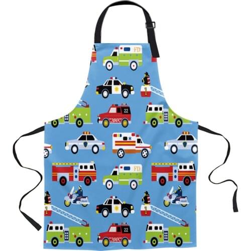 Cartoon Fire Truck Ambulance Police Car Kitchen Nail Shop Apron for Women Men Kids Aprons Dinner Cooking Baking Accessories