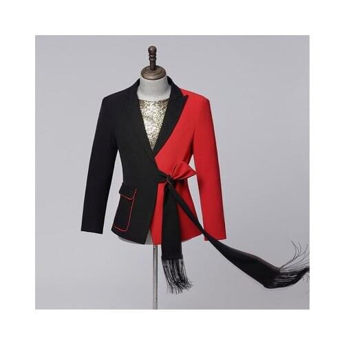 Mens black with red belt tuxedo suit jacket /event/studio/stage performance/jacket