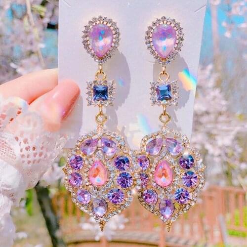 MWSONYA New Shining Elegant Waterdrop Crystal Oval Flower Dangle Earrings for Women Girls Luxury Rhinestone Jewelry Brinco