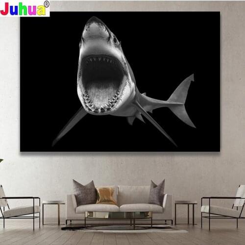 Black And White Shark Full Square/Round DIY Diamond Painting Ocean Fish Cross Stitch kit Crystal Diamond Mosaic embroidery C122