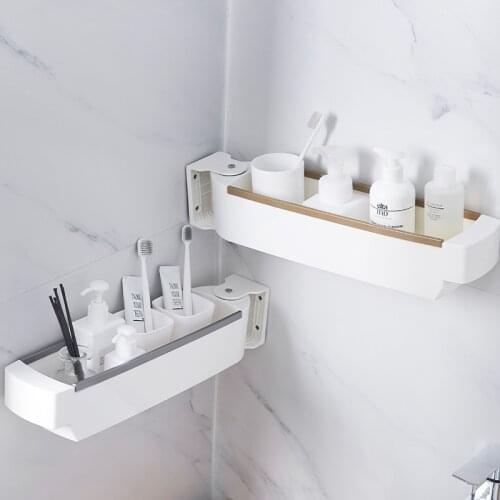 Wall Hanging Storage Rack Multifunctional Bathroom Kitchen Without Perforation Plastic Rotating Shelf Kitchen Bath Accessories