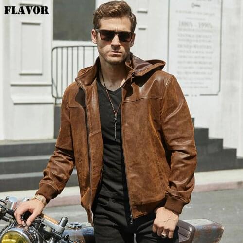 New Mens Winter Jacket Made Of Genuine Pigskin Leather With A Hood, Pigskin Motorcycle Jacket, Natural Leather Jacket