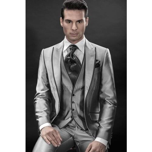Latest Design Mens Suits Groom Tuxedos Groomsmen Wedding Party Dinner Best Man Suits Blazer (Jacket+Pants+Vest+Tie) NO:855