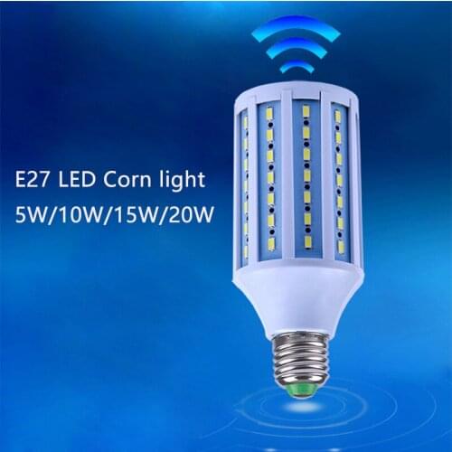 2018 New 5W 10W 15W 20W E27 LED Corn light 220V Led Bulb Sound Sensor Auto Smart Bulb Infrared Body Lamp LED Bulb lights lamps