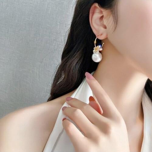 New Flower Crystal Imitation Pearl Simple Earrings Fashion Women Earrings Aretes De Mujer