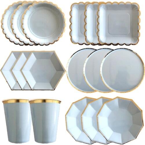 Gold Blue Disposable Tableware Paper Cup Straws Napkins Plate For 1st Birthday Decor Kids Boys Baby Shower Favors Party Supplies