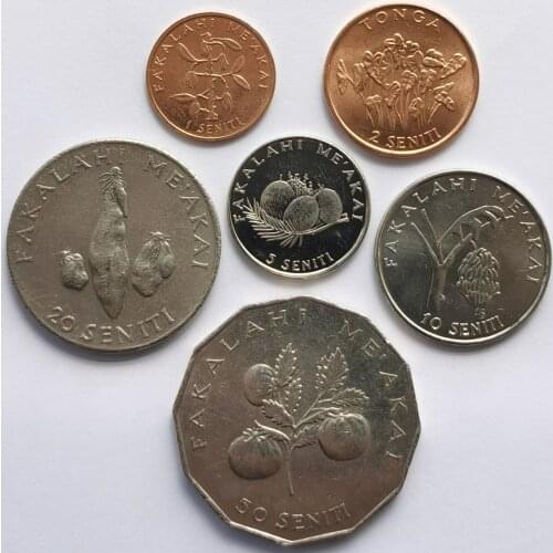 Tonga 1-2-5-10-20-50 Cent with Fao Commemorative Coin Animal Plant Version Full Set 6 Pieces Genuine Coins Real Original Coin
