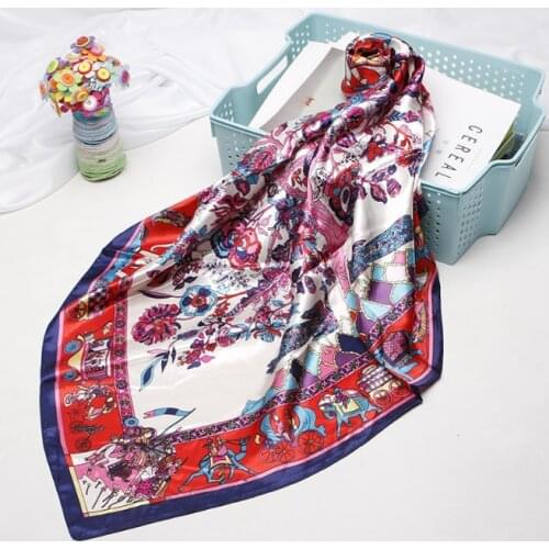 90*90cm Silk Flower Floral Scarves Women Foulard Square Hijab Scarf Ladies Satiny Shawl wrap muffler pareo female hijab poncho