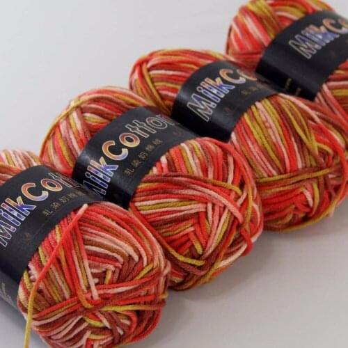 Multi Color 4Skeinsx50g Soft Cotton Wool DIY Socks Scarf Knitwear Wrap Kraft yarn Red mixedr 2075-20
