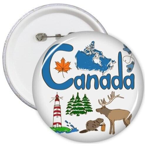 Canada National symbol Landmark Pattern Round Pins Badge Button Clothing Decoration 5pcs Gift