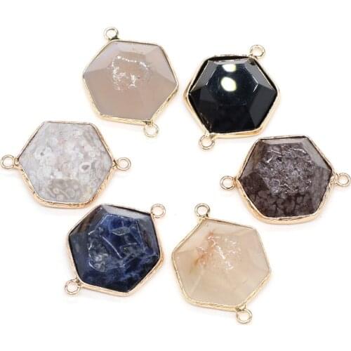 Natural Stone Pendant Connectors Hexagonal Faceted Crystal Agates Stone Link Charms for Jewelry Making Necklace Bracelet Gift