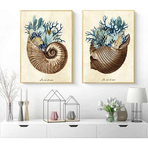 Modern Simplicity Abstract Retro Art Conch Seaweed Canvas Wall Art Print Painting Poster Nordic Decorative Picture Home Decor