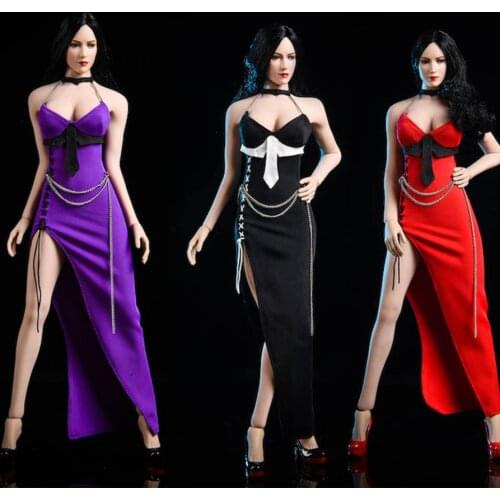 VSTOYS 1/6 19XG49A/B/C female doll red purple black evening dress split dress sexy girl Slim clothing accessories in stock