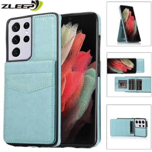 Kickstand Protects Case For Samsung Galaxy S21 S20 FE S10 E S9 S8 Note 8 9 10 20 Plus Ultra A81 A91 Cards Holder Phone Bag Cover