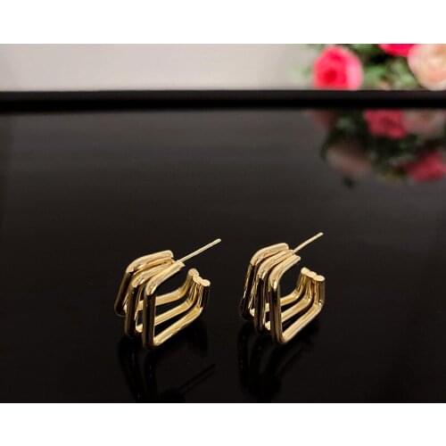 Gold Color Small Metal Hoop Earrings for Women Multi Layers Circle Square C Shape Geometric 2020 Trendy New Fashion Jewelry