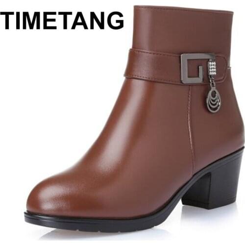 TIMETANG 2021 new winter thick wool lined genuine Leather women snow boots, large size 35-43 # mother warm boots, free shipping
