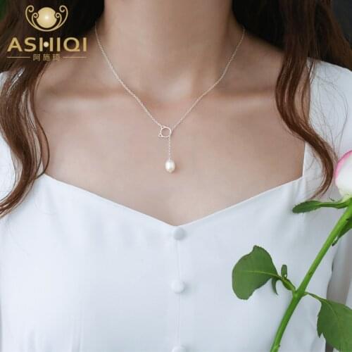 ASHIQI Natural Freshwater Pearl 925 Sterling Silver Cat Necklace Jewelry for Women 2021 New