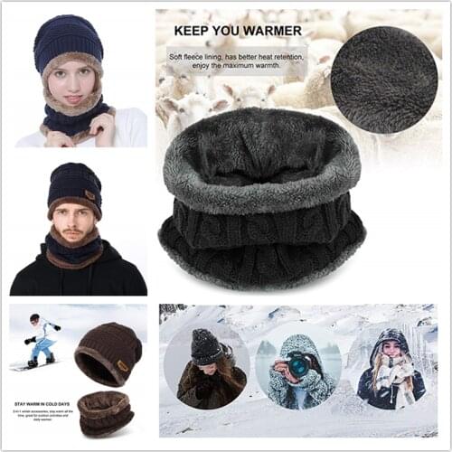 Winter Men Women Beanie Hat Scarf Set Super Soft Fleece Inner Lining Great Warm Stretchy Knit Beanie Cap Elastic Neck Warmer