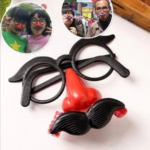 1pcs Funny Clown Glasses Costume Ball Round Frame Red Nose Whistle Mustache False Nose Hair Blow Out Dragon Joke Toy Humor Toy