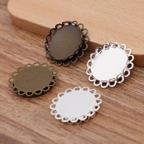 100pcs Double Circle Lace Bezel tray Connectors Settings Cabochon Base Blanks Pendants & Earrings Supplies DIY Jewelry Findings
