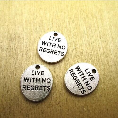 25pcs-- 15*14mm letter live with no regrets Charms DIY Charms Pendants DIY necklace/ bracelets charms antique silver tone