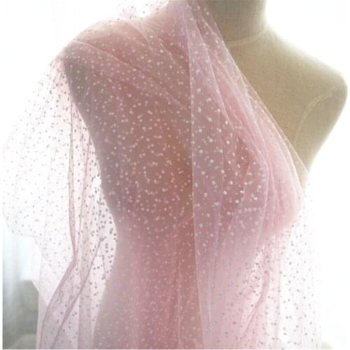 5yrds Pink Polka Dot Soft Tulle Velvet Double-Sided Dots Tulle Wedding Ceremony Fabric Bridal Veil Polka Dots Dotted Tulle Tutu