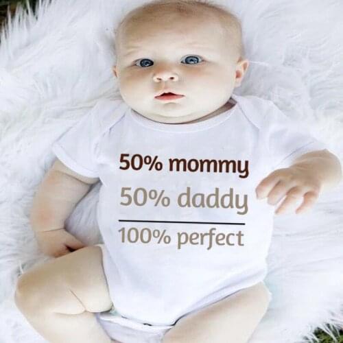50% Mommy 50% Daddy 100% Perfect Baby Summer Clothing Newborn Infant Baby Boys Baby Girls Clothes Romper Fashion Jumpsuit Outfit
