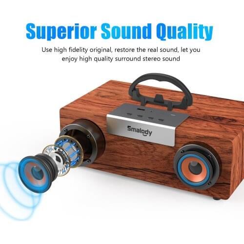 60W Maximum Power Wooden Portable Bluetooth Speaker Home Theater Grade Stereo Surround Subwoofer Smody Mobile Music Center Radio