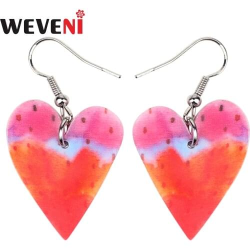 WEVENI Acrylic Valentines Day Red Heart Earrings Drop Dangle Cute Love Jewelry Charms Gift For Women Girls Gift Brincos Charms