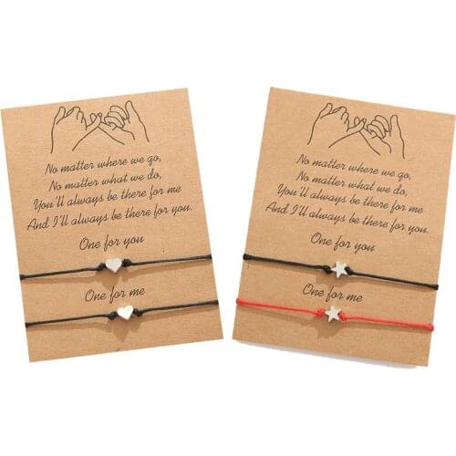 2PCS Handmade Heart Star Bracelet Black Red Thread String Rope Women Men Adjustable Bracelets Statement Couple Jewelry