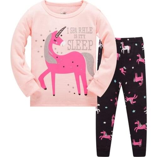 Jumping Meters 2020 Girls Pyjamas with Unicorn Rainbow Print Cotton Baby Clothes Home Sleepwear Set for 3-8T Kids Pyjamas